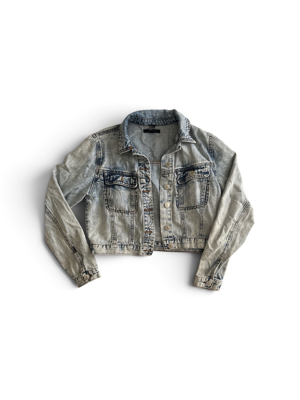 Forever 21 Faded Light Wash Cropped Denim Jacket